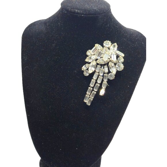 Rare Unsigned Sherman Clear Rhinestone Waterfall Brooch Vintage 1950s 3" - Picture 3 of 9